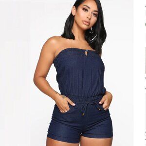 Guess Denim Strapless Romper Blue Tube Top One-Piece Shorts Size L